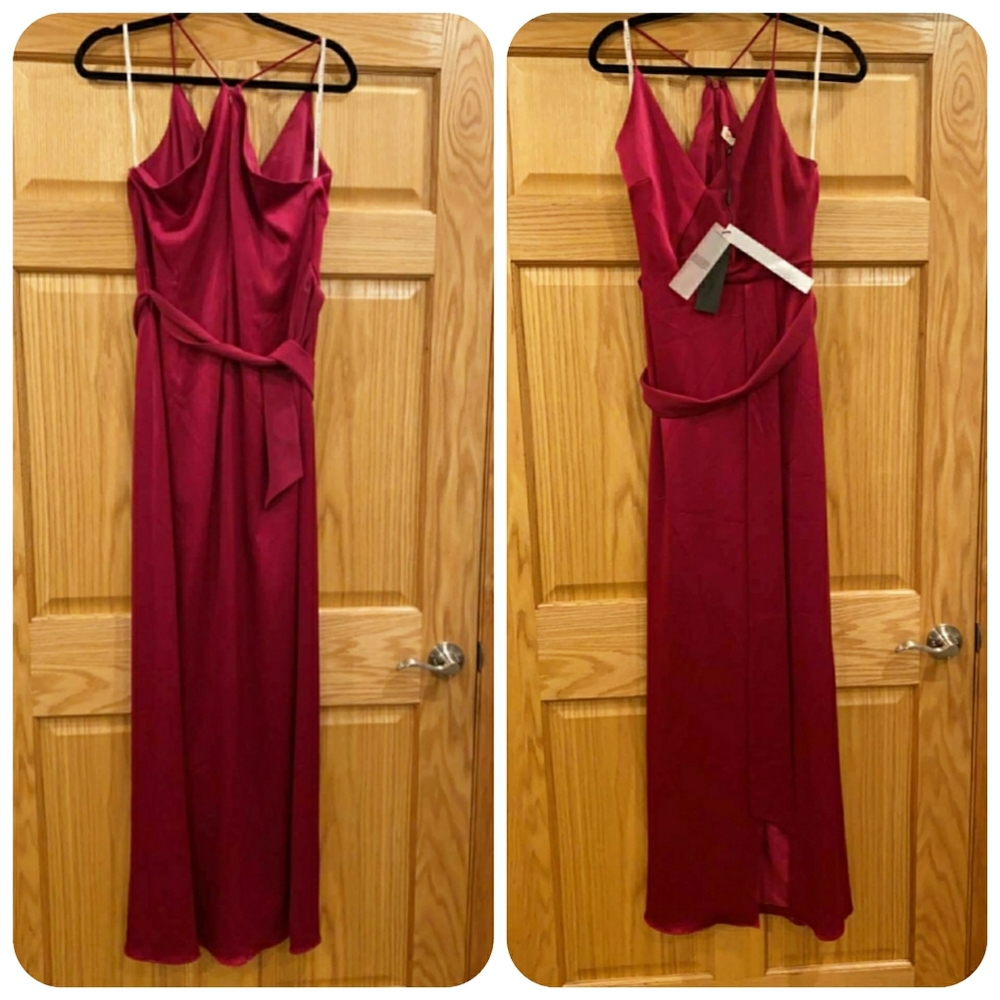 Halston Wrap-effect crepe-paneled satin wildberry - Picture 2 of 14